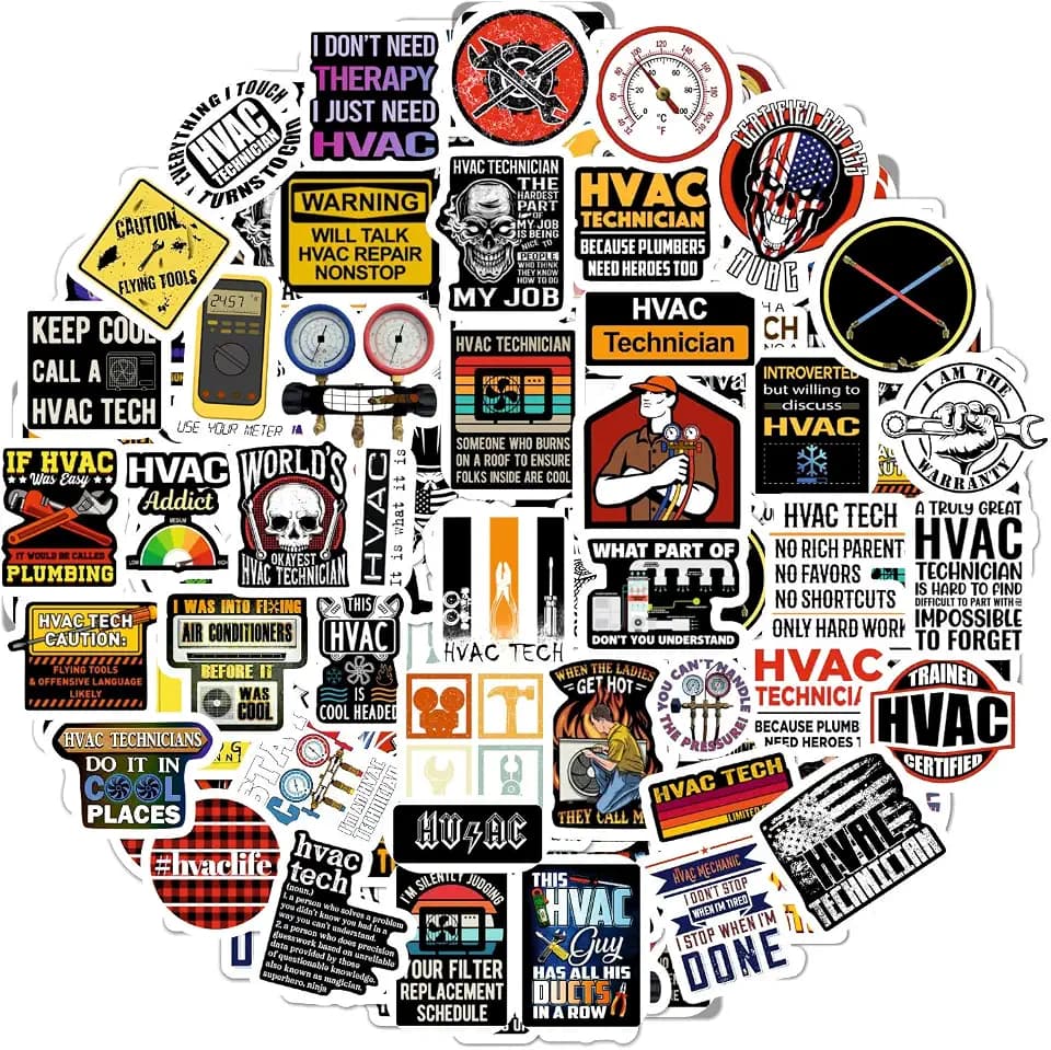 100Pcs Funny HVAC Stickers and Decals for Hard Hat — Gifts for HVAC Technicians, Environmental Control Systems, Gifts for Women & Men