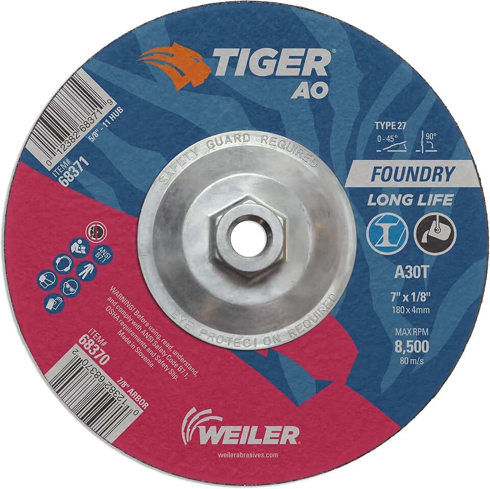 Weiler 68371 7" x 1/8" Tiger AO Type 27 Cut and Grind Combo Wheel A30T 5/8-11 Nut, (Pack of 10)