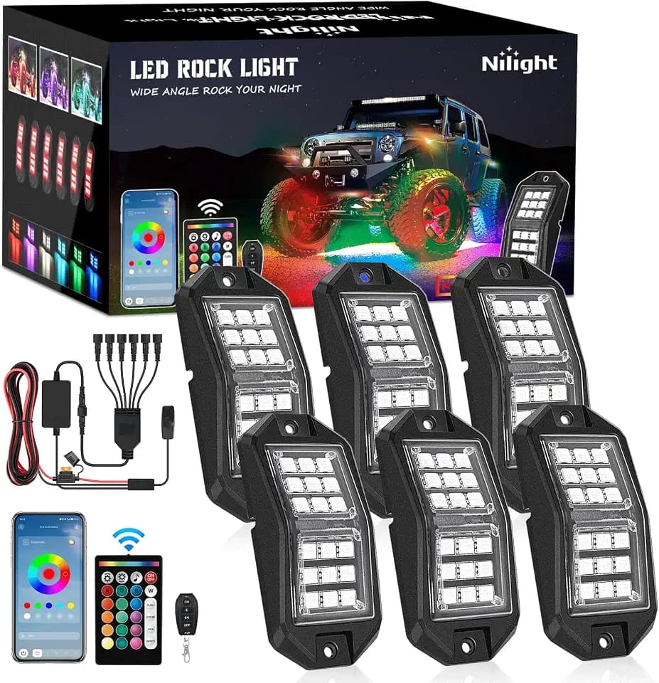 Nilight RGB LED Rock Lights Kit 6 PCS 18LED Wide Angle Wheel Well Light