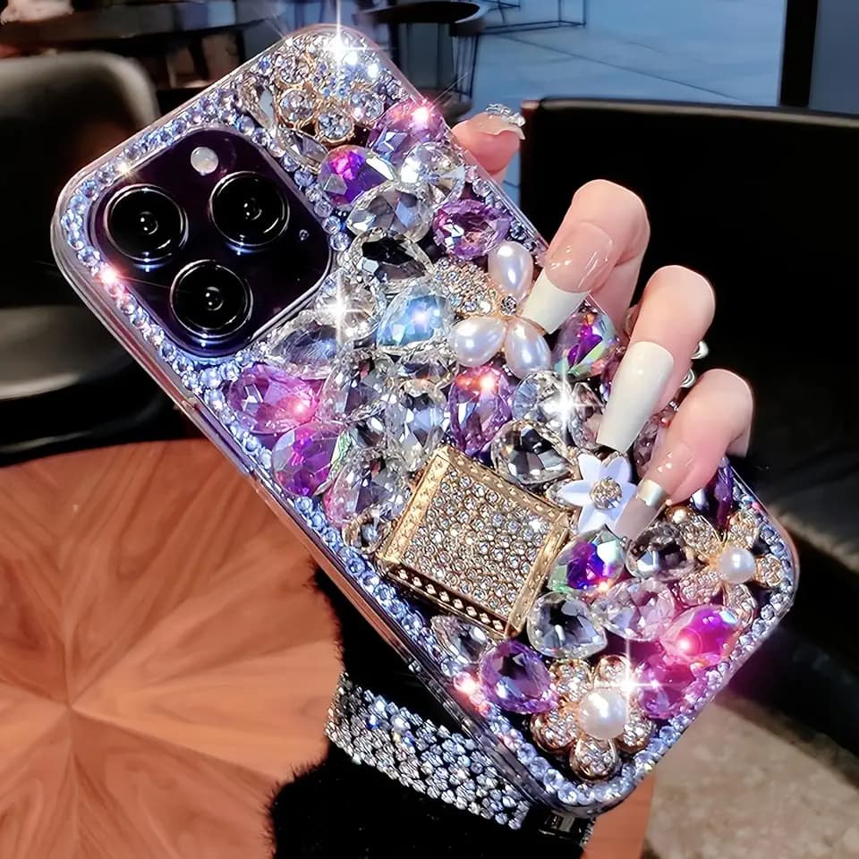 Compatible with iPhone 16 Pro Bling Glitter Case Luxury Cute Sparkle Rhinestone Diamond Girly Protective Phone Cover Case for Women Girl