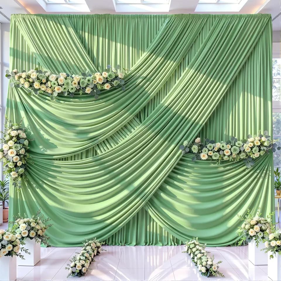 40ft x 12ft Wrinkle Free Sage Green Backdrop Curtains for Wedding Parties Curtain Backdrop Photo Fabric Backdrop Drapes for Bridal Shower Photography Background Curtain 10ft(W) x 12ft(H), 4 Panels