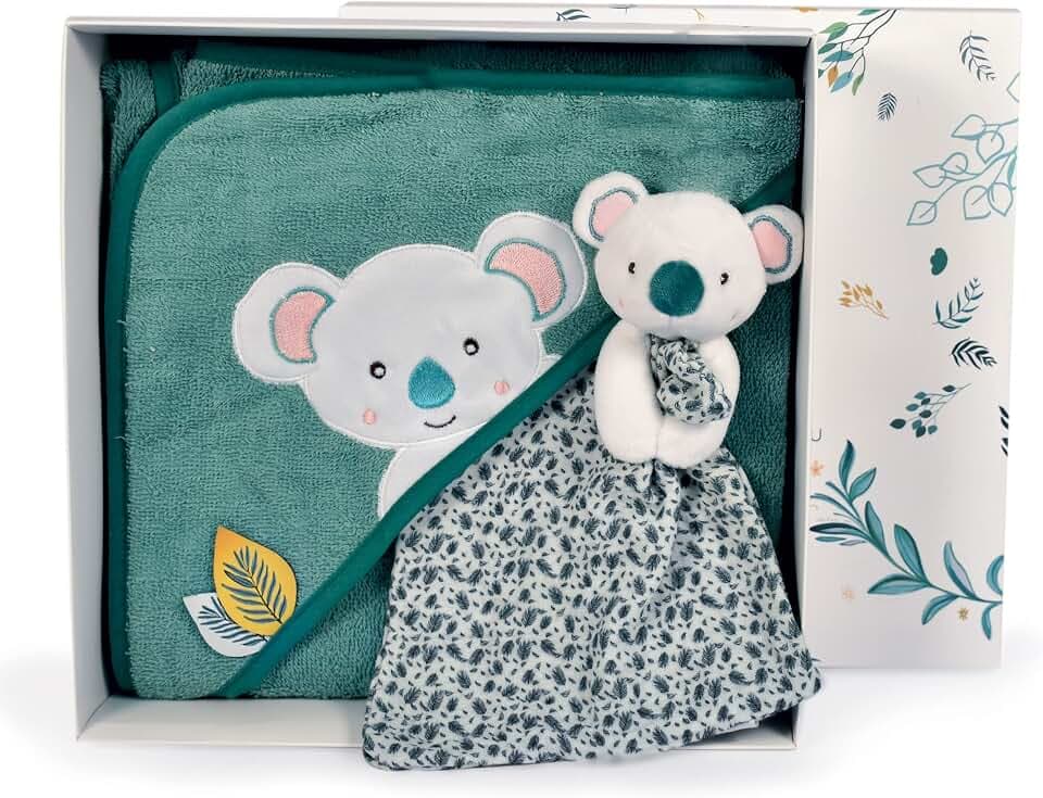 Doudou et Compagnie - Badeumhang für Babys, Kuscheltier Koala, Blau, Grün, 80 x 80 cm, Yoca Le Koala DC3954