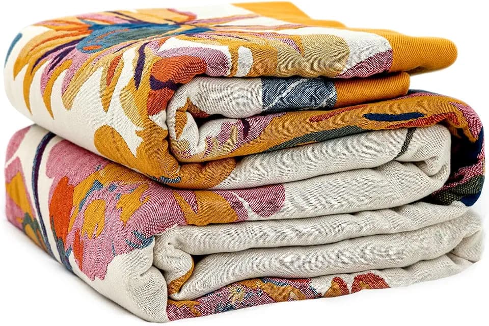 Boho-Überwurfdecke, 100% Baumwolle, ultraweich, große Sommerdecke, Blumenvogel und Schmetterling, Bauernhaus-Dekor, Bettdecken, 152,4 x 203,2 cm, Ganzjahresdecken für Sofa, Couch, Stuhl