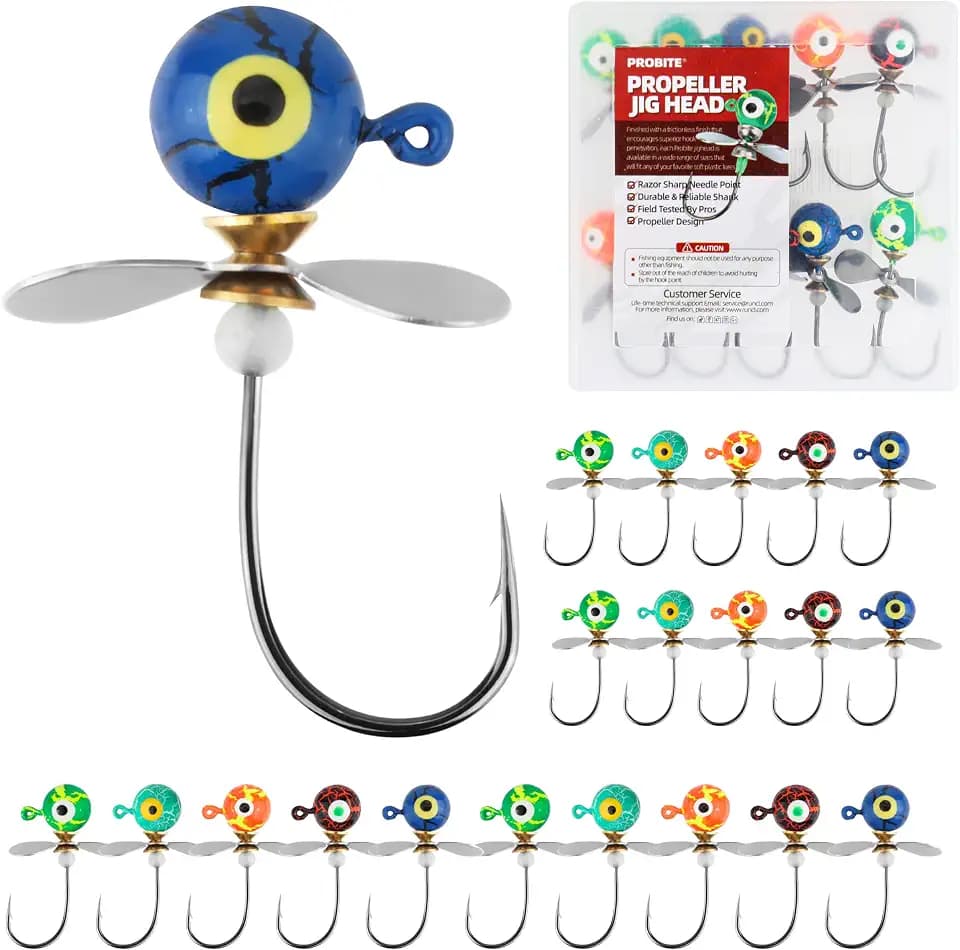 Propeller Jig Heads Mixed Set - 15PCS Fishing Jig Heads with Spinner Blades, 4 Sizes, Sharp Hooks, for Freshwater and Saltwater