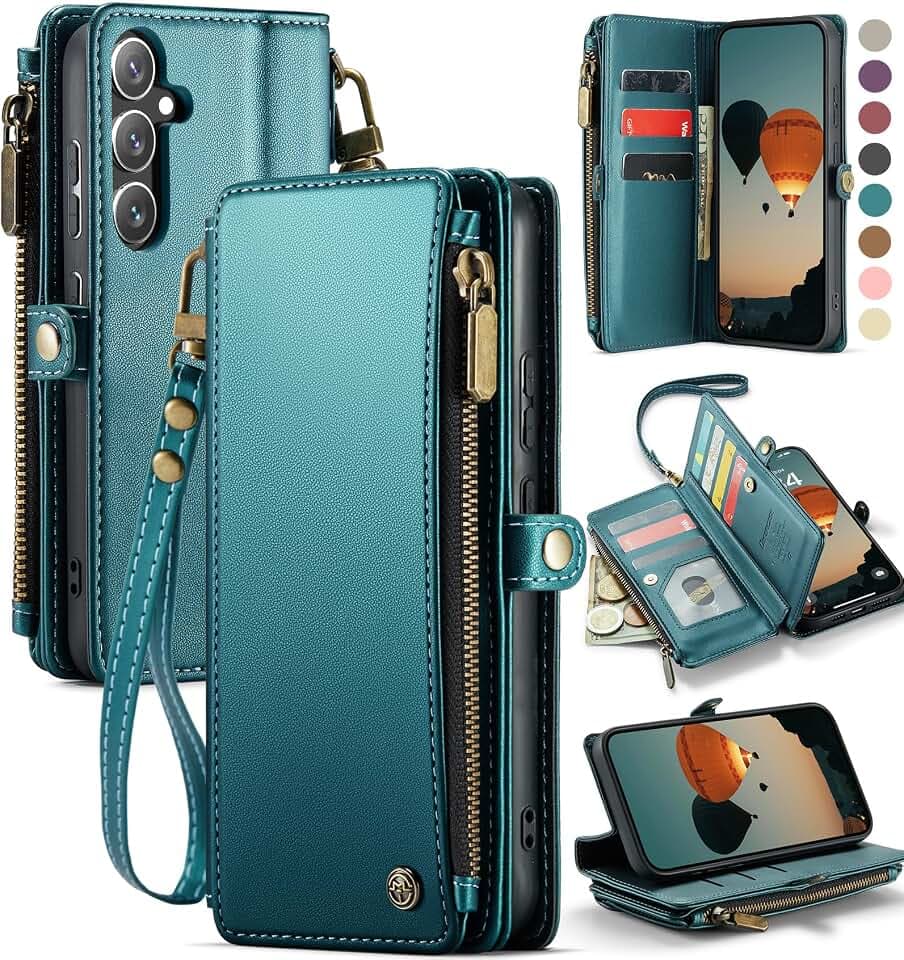 Defencase for Samsung Galaxy S25 FE Wallet Case with Card Holder, Bluegreen