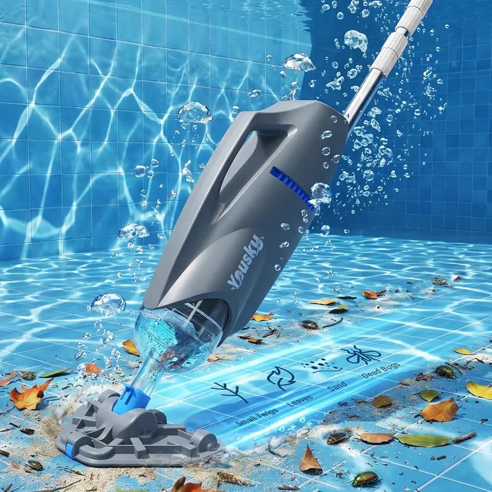 Cordless Handheld Pool Vacuum, 18.5GPM Strong Suction, Telescopic Pole, 45 Mins Runtime, Dual Brush Heads for Above Ground, Inground Pools, Spas & Hot Tubs, Vako H10