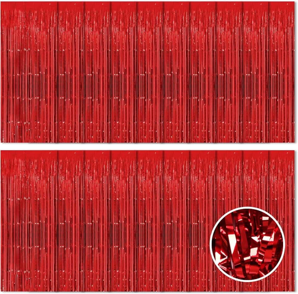 20 Pack Red Foil Fringe Curtains - 3.2ft x 8.2ft Metallic Tinsel Foil Fringe Streamer Backdrop for Birthday Party Decorations