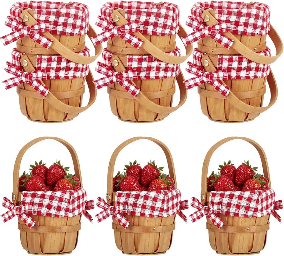 Geelin 6 Pcs Mini Picnic Basket with Handle, Red White 4.7 X3.9in