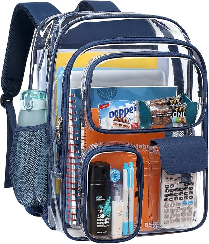 PACKISM Clear Backpack for School - 18 Inch Lare Clear Bookbag, Dark Blue