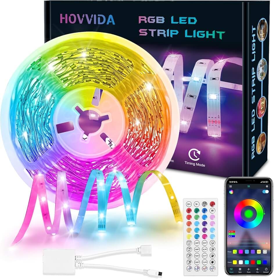 HOVVIDA LED Strip 10M, 1x10M, 30 LEDs/Meter, RGB LED Streifen, 300 LED, APP und Fernbedienung, Musikmodus, Timing-Modus, LED für Zimmer, Wohnzimmer, Küche, Schlafzimmer, Bar, Party