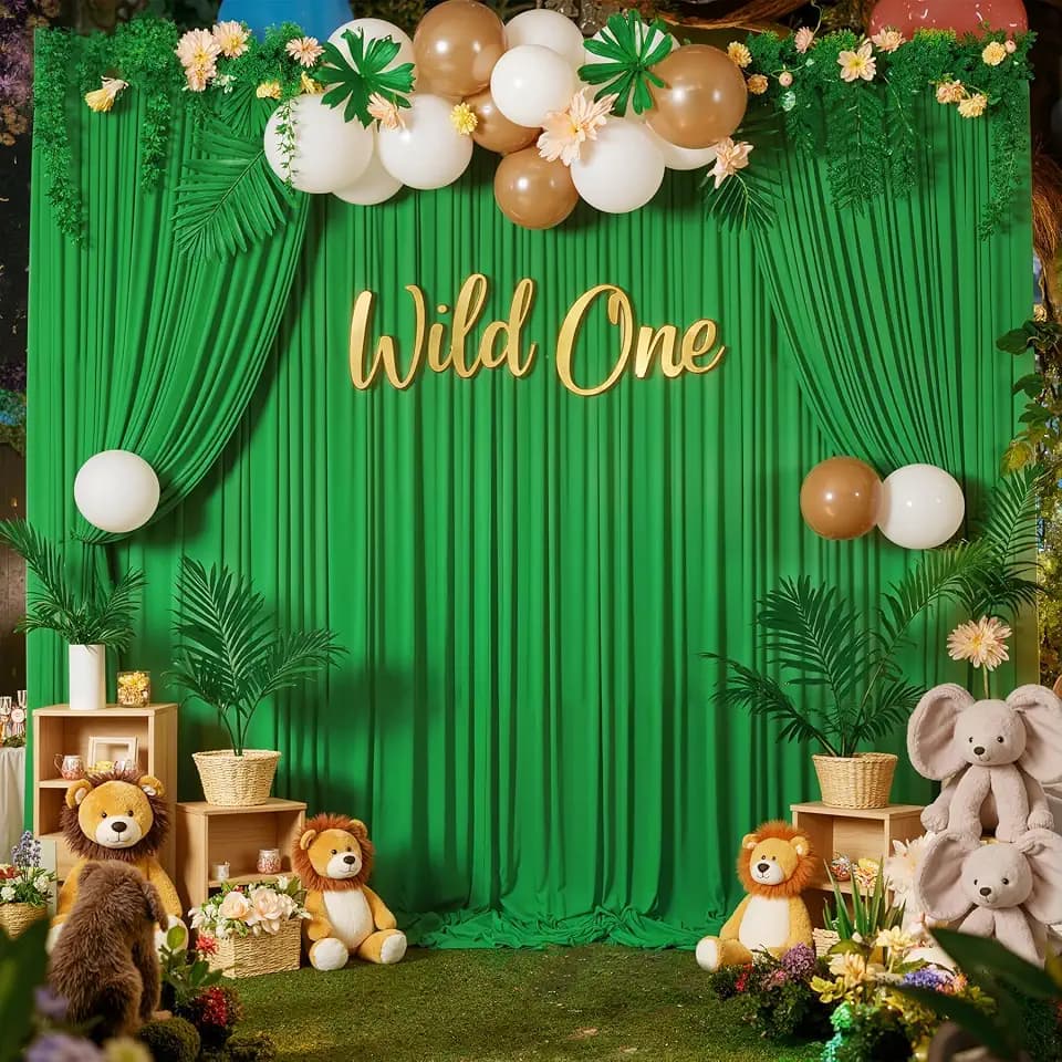 10 ft x 10 ft Wrinkle Free Green Backdrop Curtain for Parties, 2 Panels 10ft Polyester Green Photo Backdrop Drapes for Graduation Birthday Wedding Party Stage Curtains
