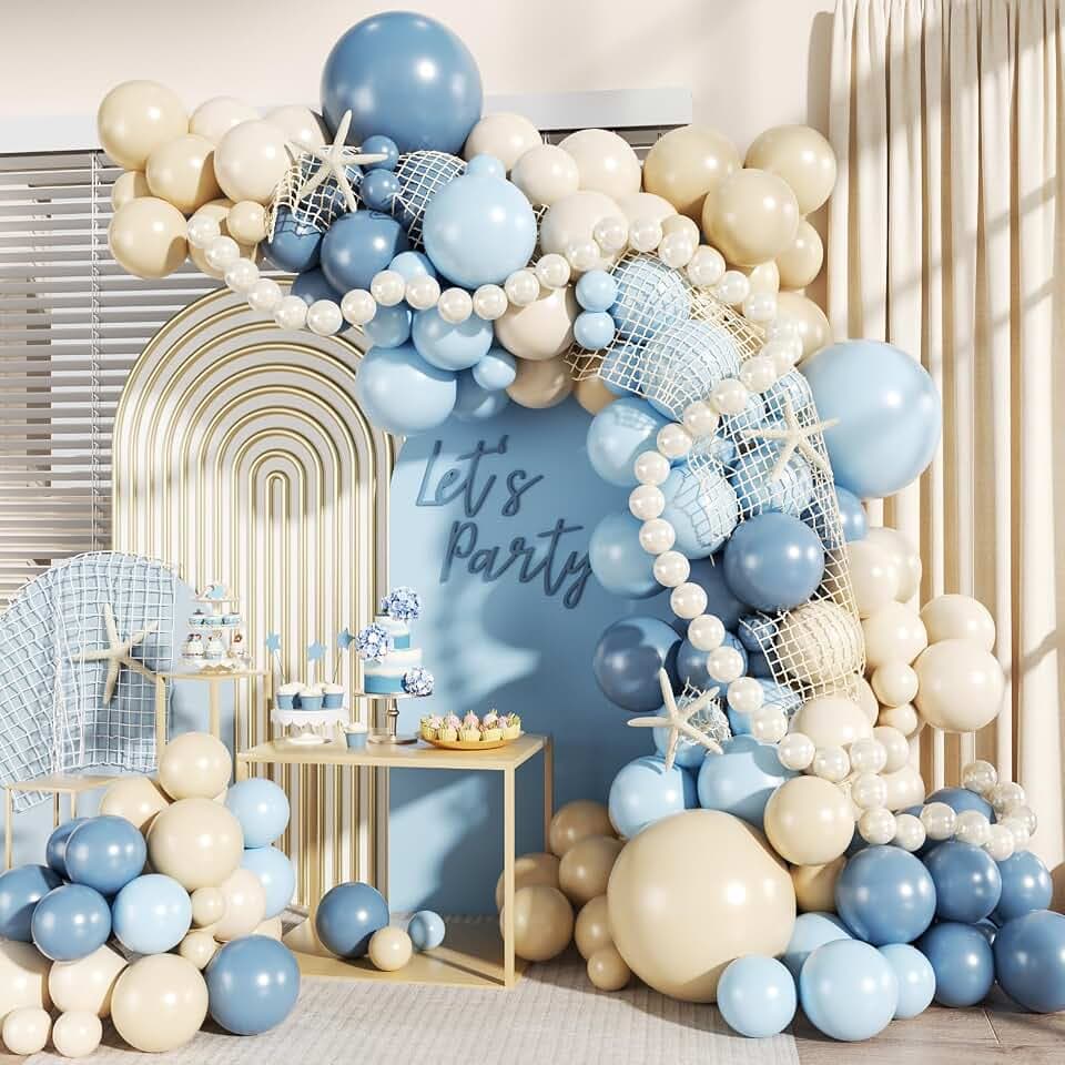 Blue Beach Balloon Arch Kit for Ocean Theme Baby Shower Decoration