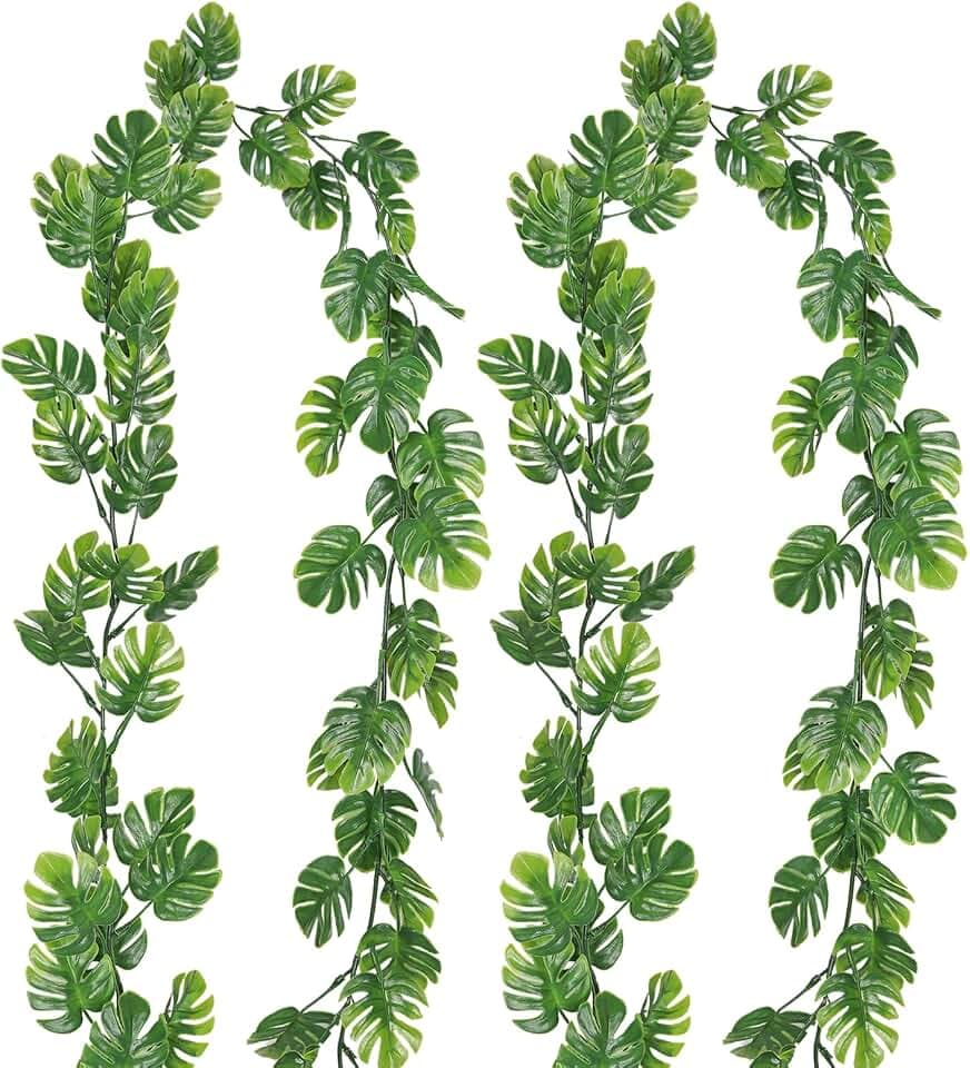 Künstliche Monstera-Blätter, 15 cm, künstliche Hängepflanzen, Efeu, Palmenblätter, grüne Ranken, künstliche tropische Monstera-Girlande für Garten, Veranda, Innen- und Außendekoration, 2 Stück
