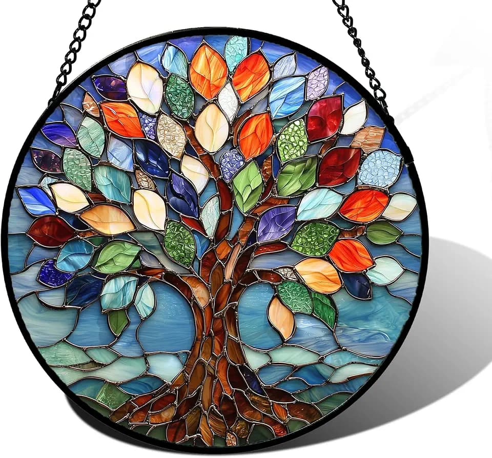 Colorful Tree of Life Stained Glass Window Hanging Suncatcher Gifts 12"