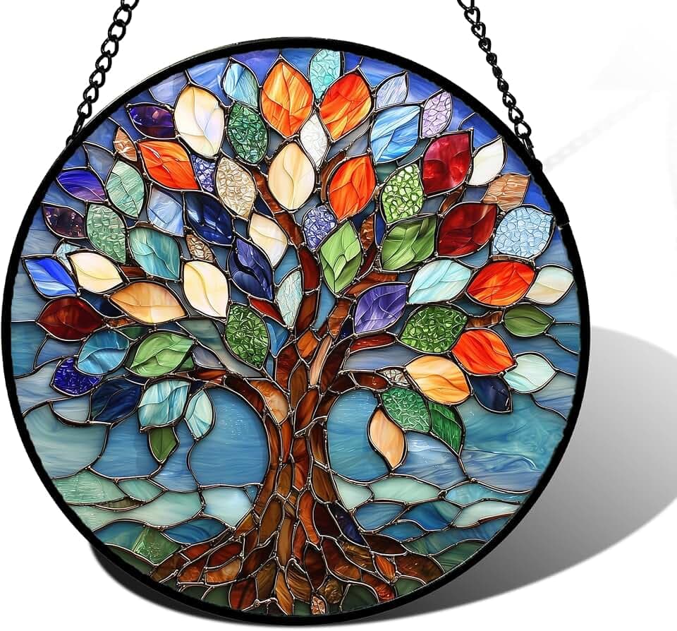 Colorful Tree of Life Stained Glass Window Hanging Suncatcher Gifts 6.3"