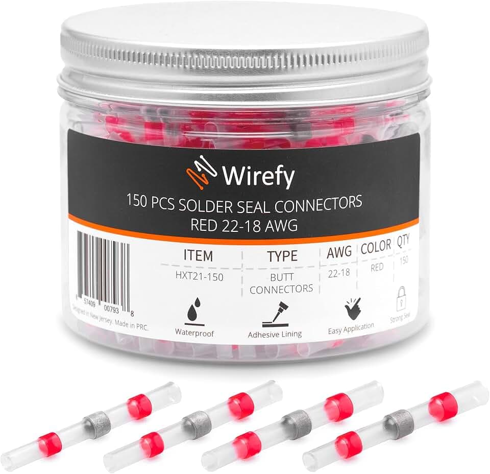 Wirefy Rote Lötverbinder mit Schrumpfschlauch im Set - Kabelverbinder wasserdicht - Schrumpfschlauch Transparent Stoßverbinder - Schrumpfverbinder 0,5-1,5 mm² - 150 Stück