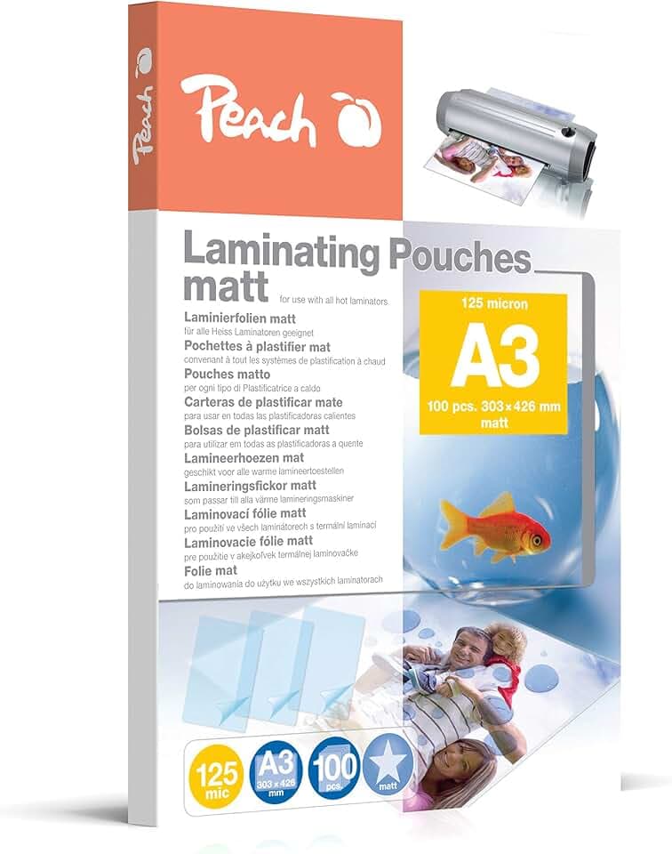 Peach Laminierfolien A3 matt 100 Stück 2 x 125 mic (250 µm) - Beschreibbar