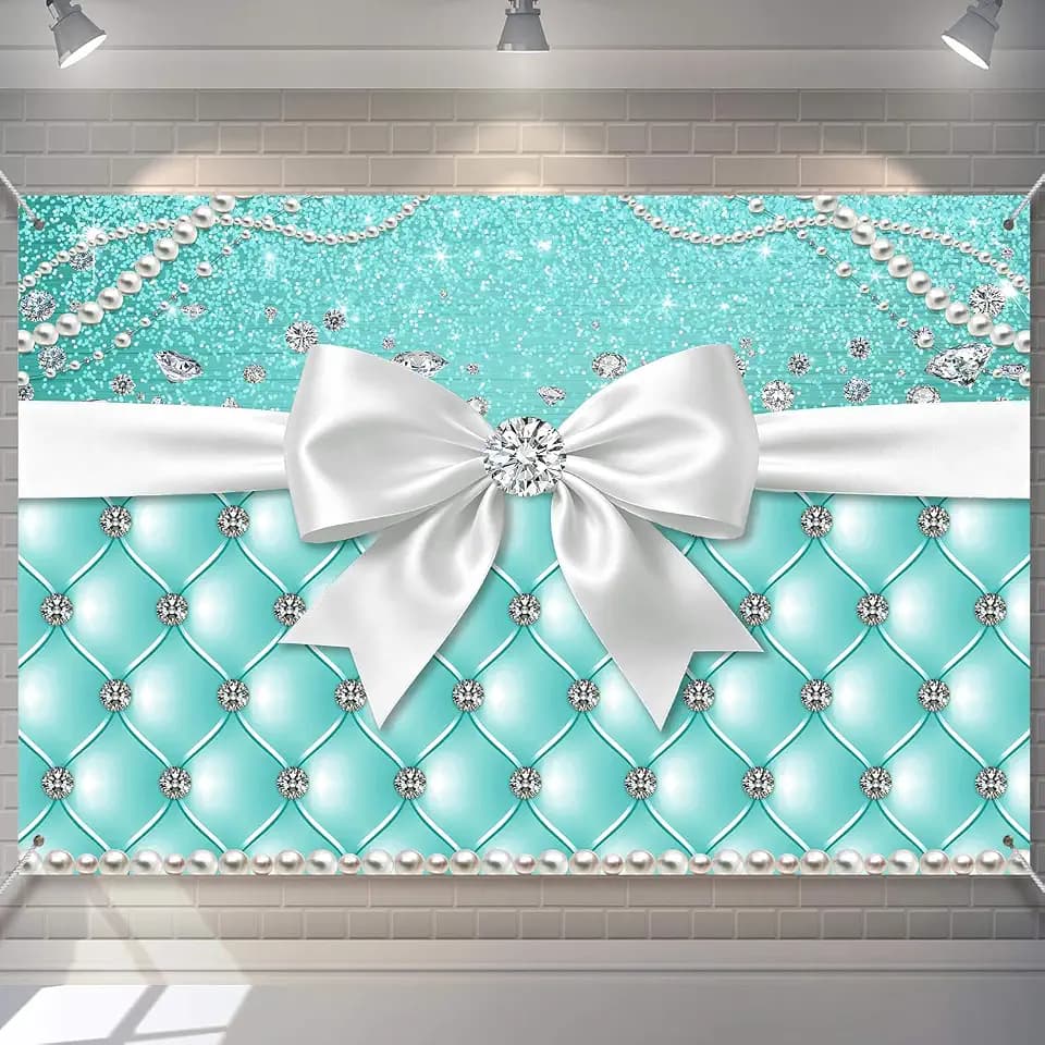 Breakfast Blue Backdrop Bowknot Diamond Pearl Photography Background
