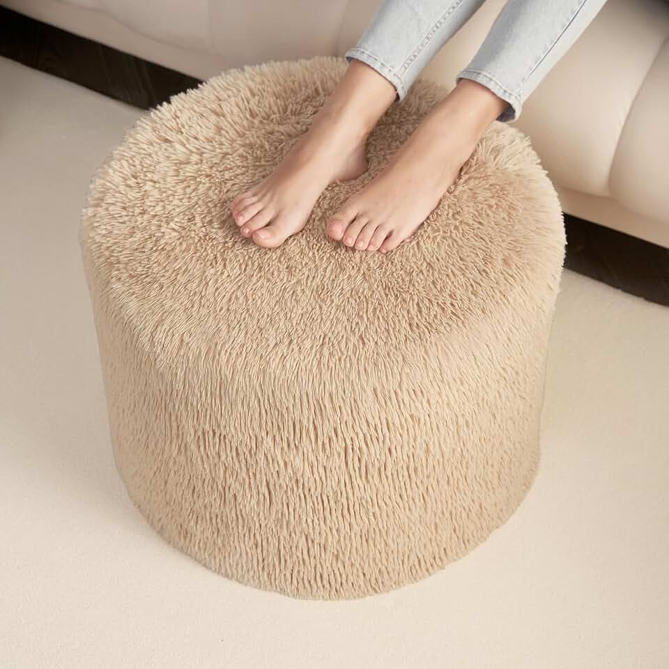 Hansleep Round Pouf Ottoman Foot Rest, Footstool, 17 x 14 Inch, Brown