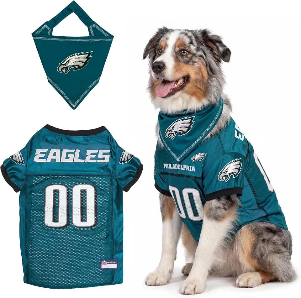Pets First NFL Philadelphia Eagles Dog Jersey with Coordinated Tie Bandana Included, Size 3XL Official NFL Pet Apparel, Breathable Mesh, Durable, Team Logo Design, Dog Sports T-Shirt