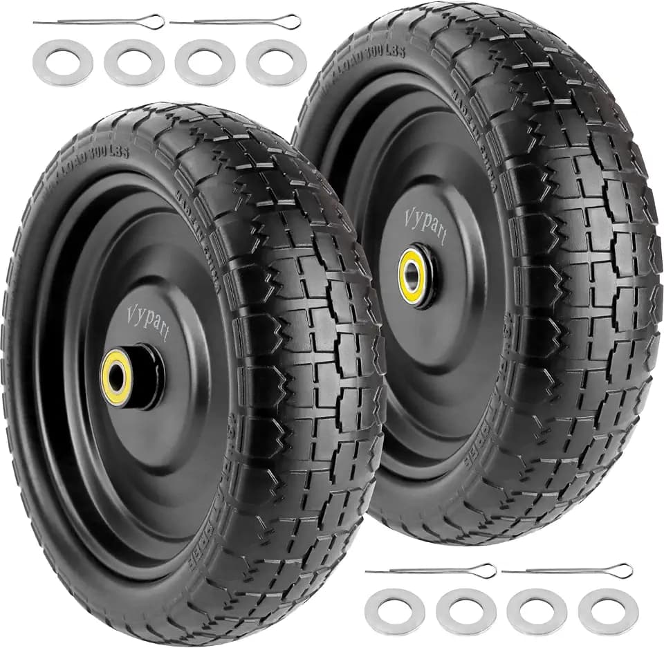 13" Flat Free Wheels for Gorilla Carts, 4.00-6 Solid Tires with 5/8" Bearings & 2.17" Offset Hub, Replacement for Garden Carts, Hand Truck, Yard Trailer, 2 Pack | Vypart
