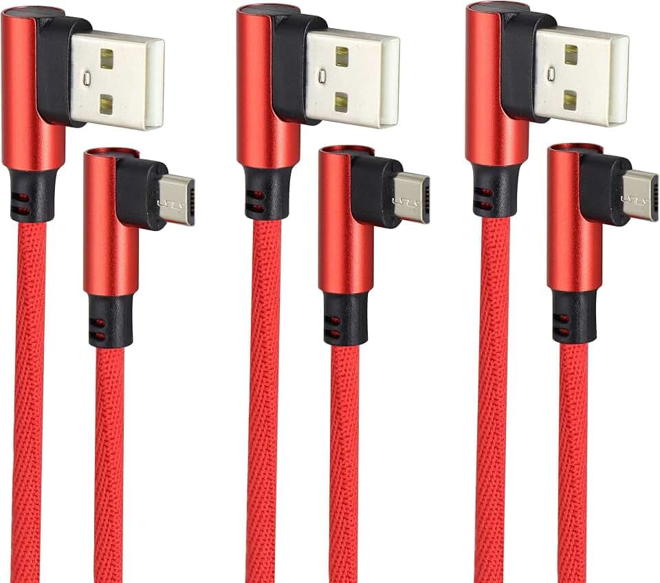(23 cm/9 Zoll 90 Grad Kabel Rechtwinklig USB 2.0 A Männlich zu Micro USB Männlich Schnelles Synchronisierungs Ladekabelfür Android,Samsung,LG,Huawei,Smartphones&Mehr (Rot/3 Stücke-0.23M)