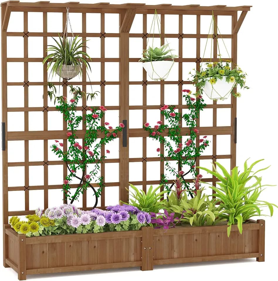 FANTASK 2 Stück Blumenkästen mit Rankgitter und Dach