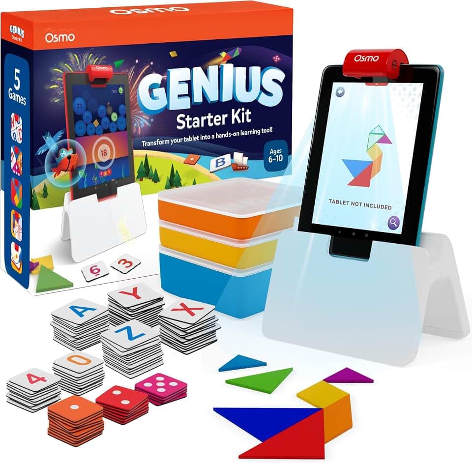 Osmo Genius Kit, Ages 6-10, Spelling, Math & Creativity Games, Fire Tablet