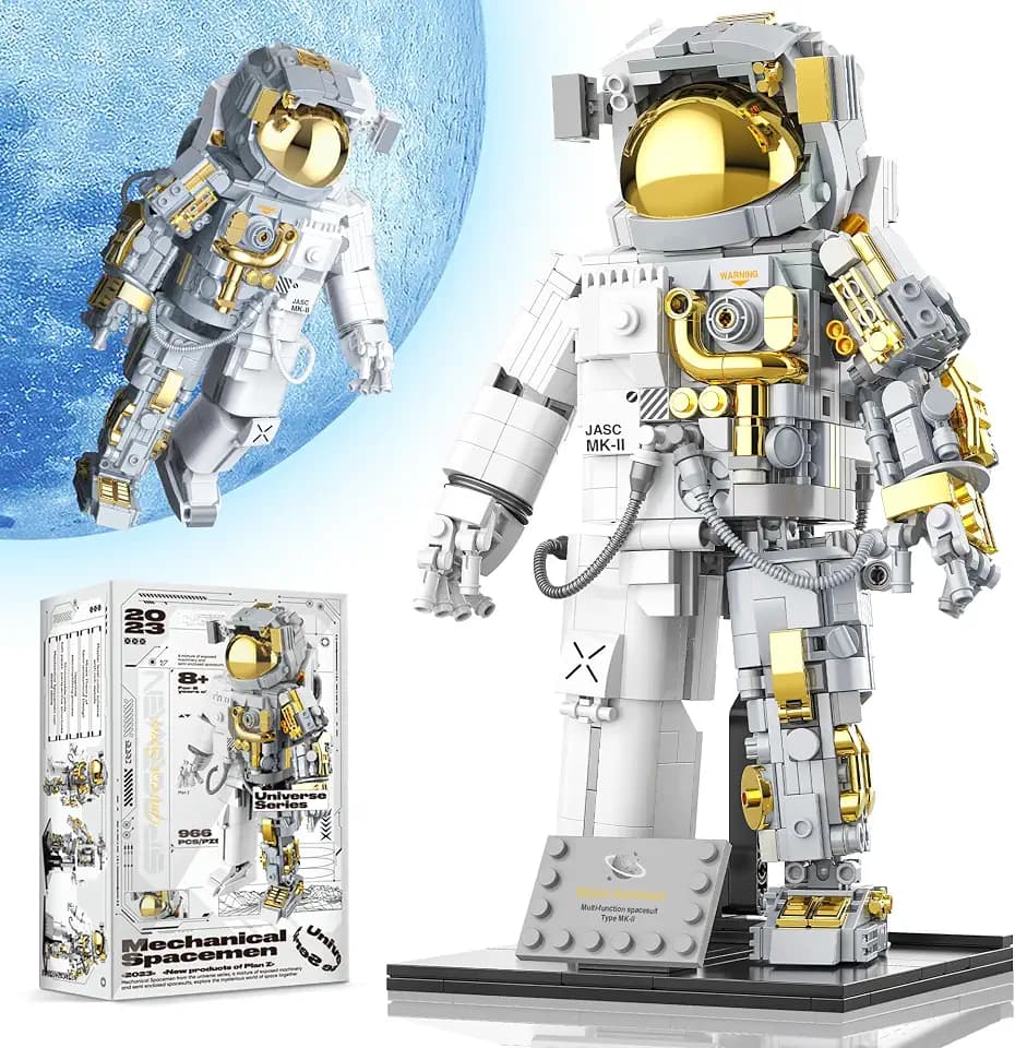 Space Astronaut Building Block for Boy 12+, Astronaut Building Block Set Flexible Space Explorer Toy with Display Stand, Cool Spaceman Building Set for Adults, 966Pcs