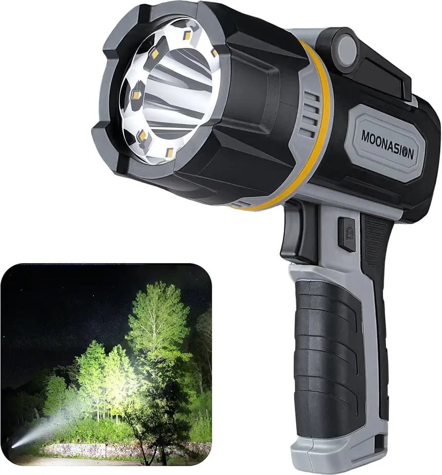 Rechargeable Spotlight 2000000 Lumen, Super Bright 9 LED Spotlight Flashlight with COB Light & Foldable Stand, Long Lasting Large Handheld Spot Light for Boating Camping Boat Marine