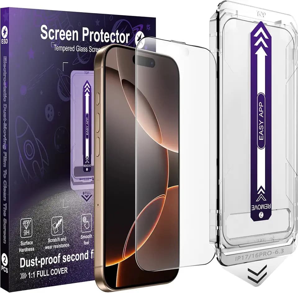 2 Pack Matte Glass Screen Protector for iPhone 16 Pro / 17,Matte Anti-Glare Tempered Glass,Anti-Fingerprint,Anti-Reflection, Auto Alignment, Scratch Resistant 9H Glass Screen Cover