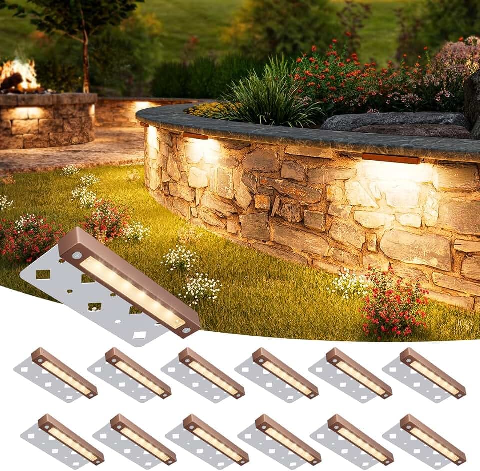 VOLISUN 7 Inch Retaining Wall Lights, 2700K Hardscape Lighting, 12 Pack