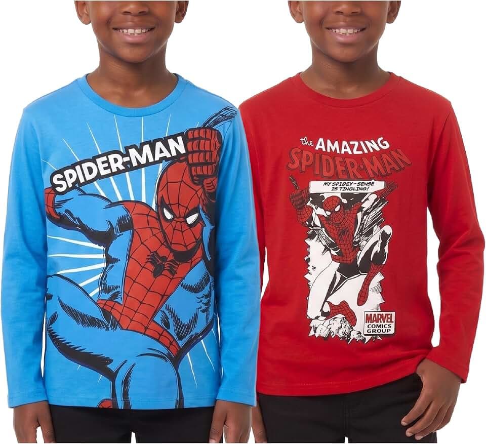 Marvel Spiderman Toddler and Boys Short & Long Sleeve Graphic Tees 2 Pack