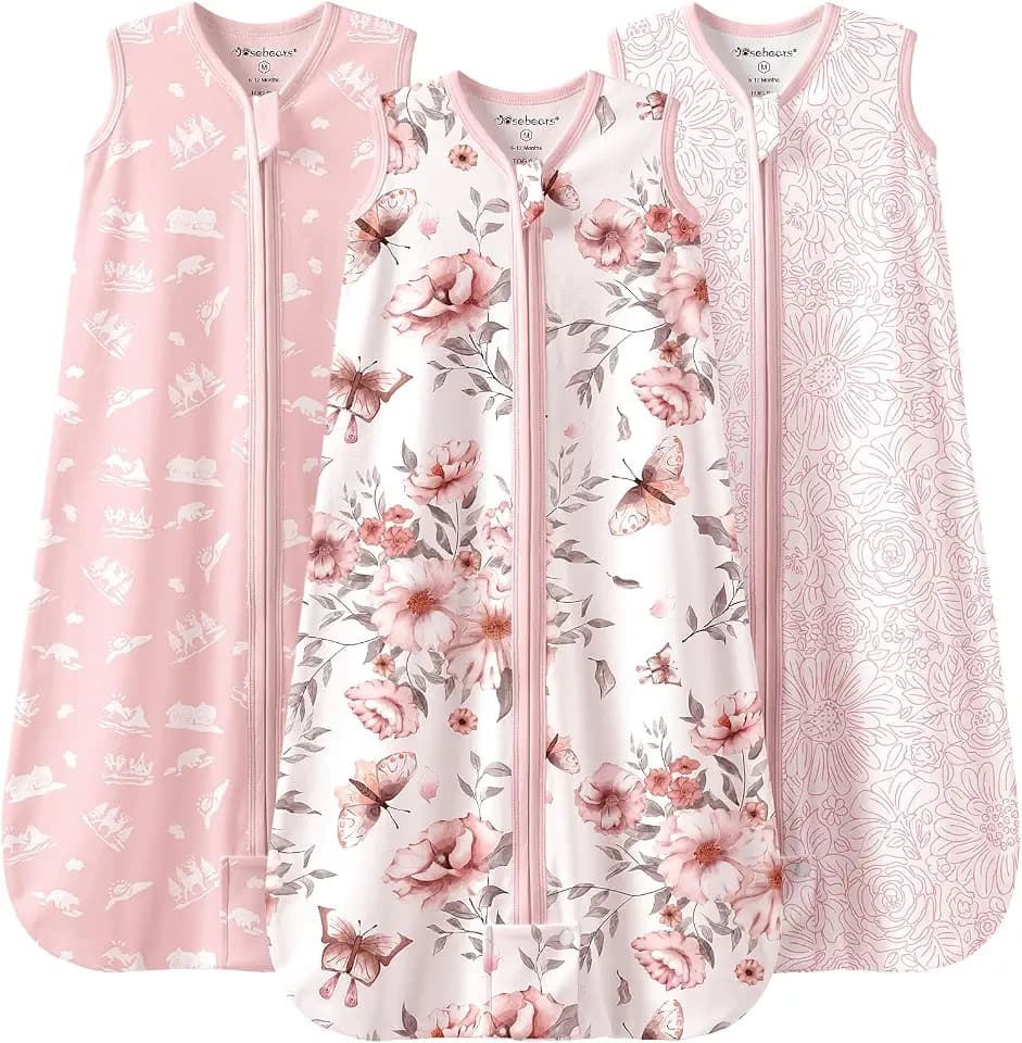 Mosebears Schlafsack Baby Sommerschlafsack 0.5 Tog Babyschlafsack 100% Baumwolle atmungsaktiv Babyschlafsack(3pack Rosa,S)