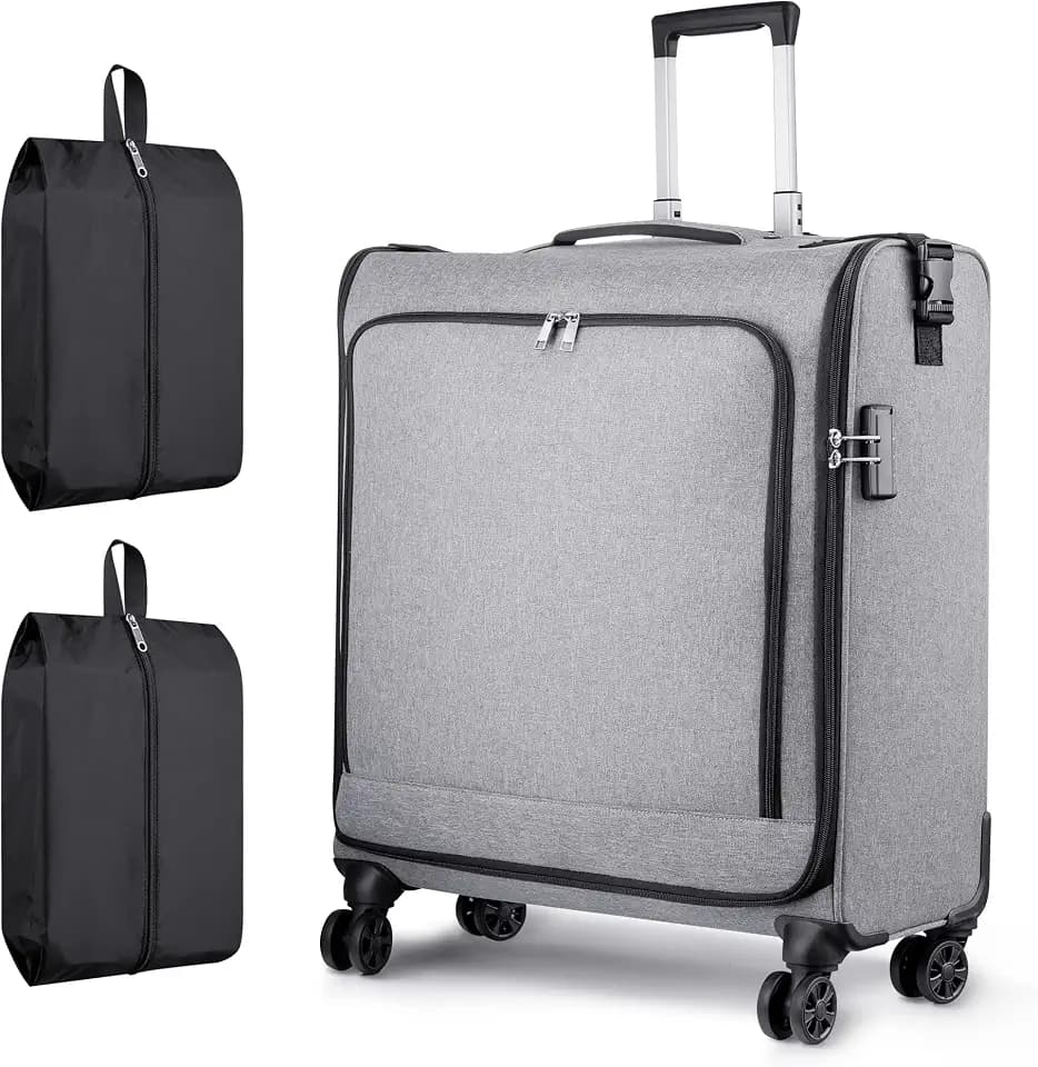 Bukere Rolling Garment Bags with Wheels for Travel, Wheeled Garment Luggage Bag for Men and Women, 4 Spinner Wheels, Separate Suit Compartment, Side-mounted Locks, Checked-Large 26-Inch Suitcase
