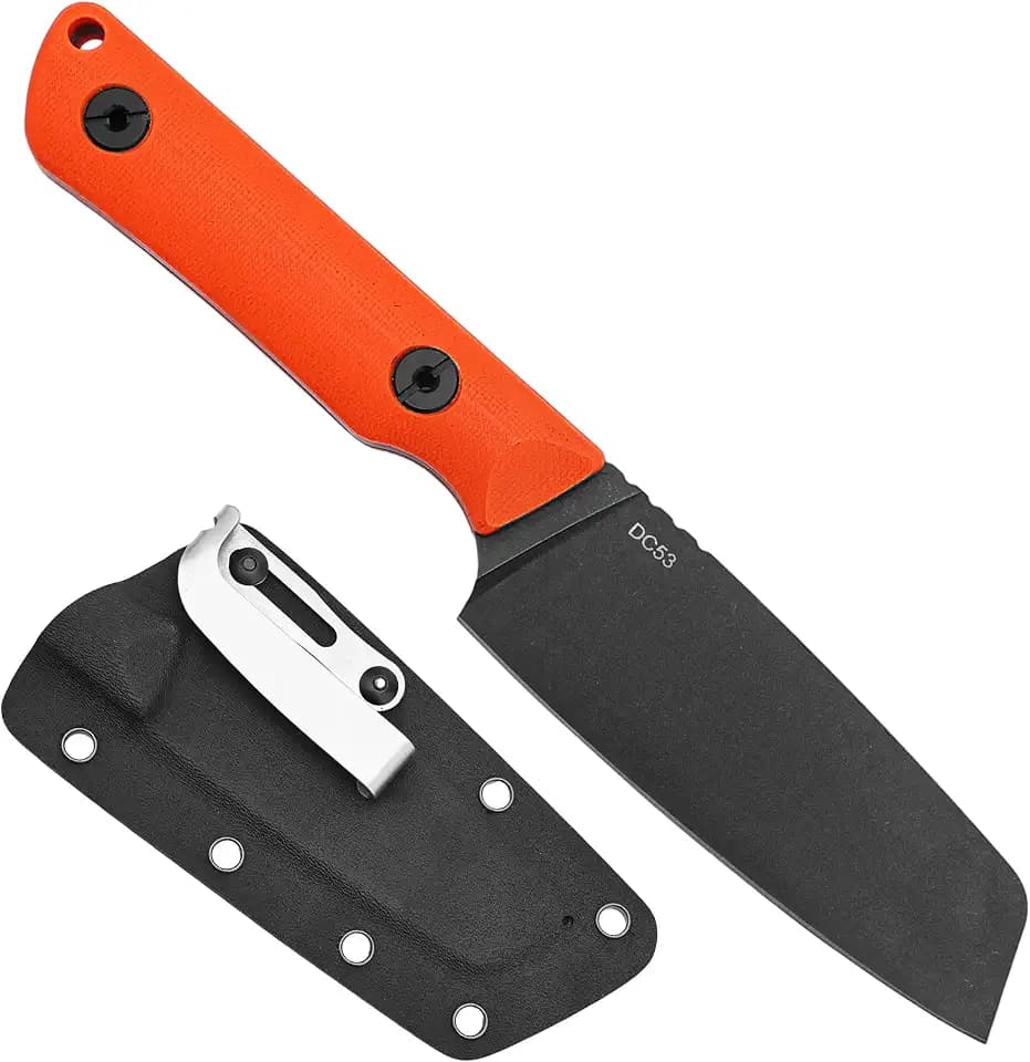 Fixed Blade Knife, 4.04" DC53 Steel Blade G10 Handle with Sheath, Outdoor Hunting Utility Knife for Tactical and Survival Tool (Orange)