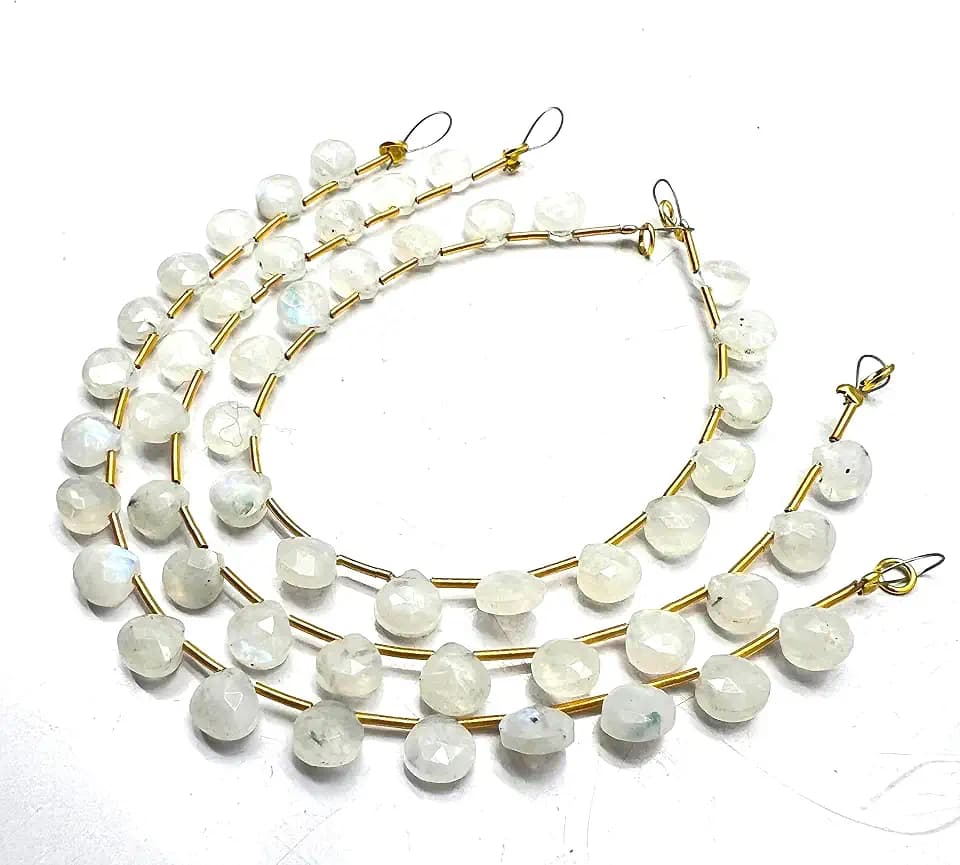 Natural Rainbow Moonstone 7x7mm Heart Faceted 6 Inch 17 Pieces White Color Rare Gemstone Beads Strand German_Beads_83