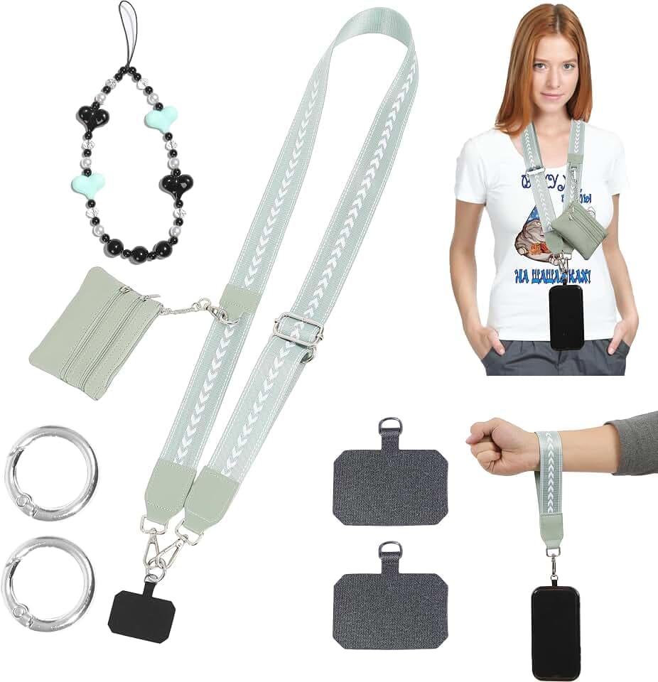 Clip and Go Phone Strap with Zippered Pouch,Phone Strap with Cellphone Chain Accessories