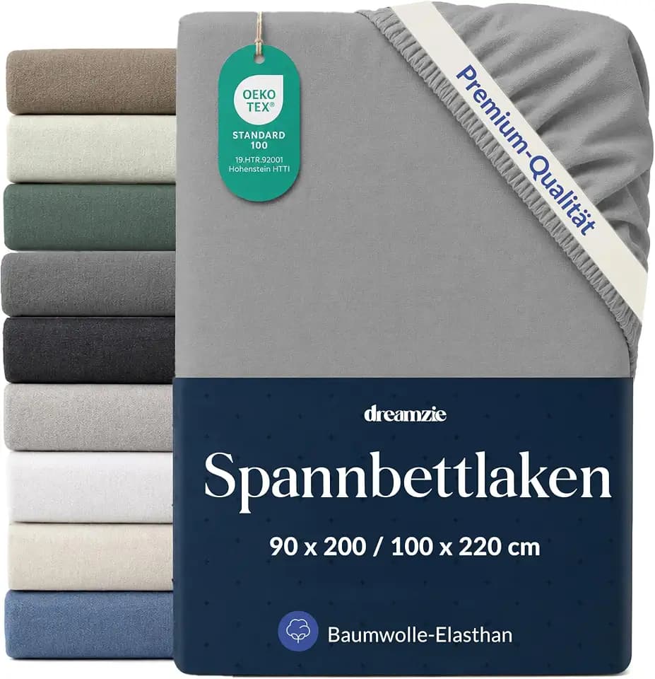 Dreamzie Spannbettlaken 90x100-100x220cm Grau, Baumwolle