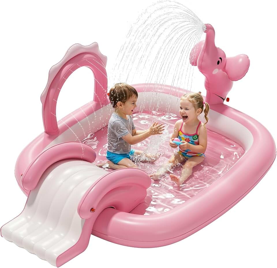 QPAU Toddler Pool, Elephant Design with Slide, 72 x 64 x 37 in