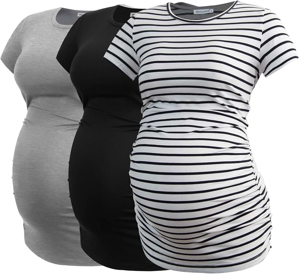 Smallshow Damen Umstandsmode Tops Seitlich Geraffte Schwangerschafts Umstandstop 3er Pack