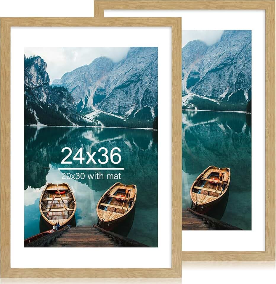 Hongkee 24x36 Poster Frame Set of 2, Natural Oak Wood Style for 20x30 Mat