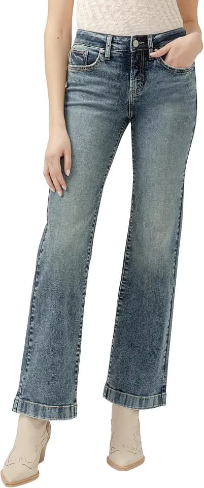 Silver Jeans Co. Women's Suki Mid Rise Curvy Fit Trouser Leg Jeans