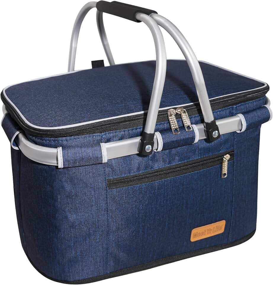 ABIUBIU Kühltasche Einkaufskorb Picknickkorb Große isolierte Kühlkorb Lunchtasche Thermo Tasche für Büro Camping Picknick Reisen Seitenstütze Aufrecht Halten