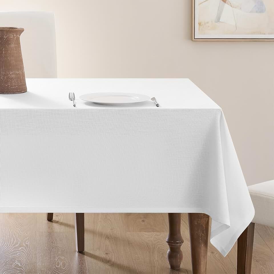 White Rectangle Tablecloth 55 x 110 Inch White Linen Table Cloth for 6 Foot Rectangle Table Wrinkle Resistant Washable Fabric Cloth Tablecloth for Buffet Holiday Party Dinner Wedding