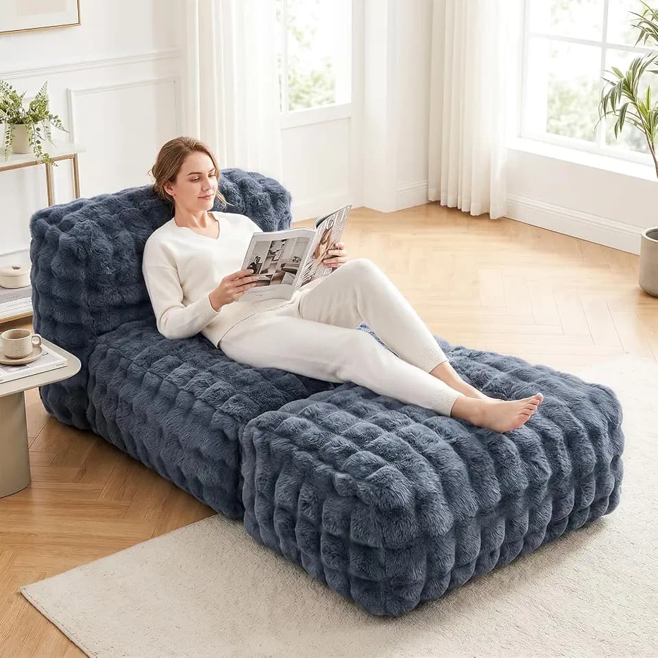 Bean Bag Lounger Chair Memory Foam Bean Bag Chair for Adults, Grey
