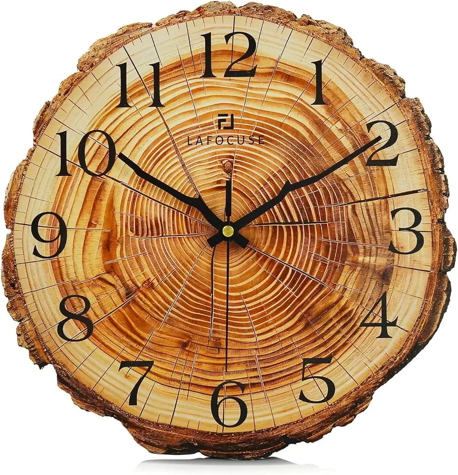 30cm Jahresring Wanduhr Holz Baum Stump Form, Holzmaterial Ruhigem Uhrwerk, Wanduhr Holz Wanddeko Leise Wohnzimmeruhr Dekorative Uhr, Vintage Retro Deko für Schlafzimmer Küchen Büro Wohnzimmer