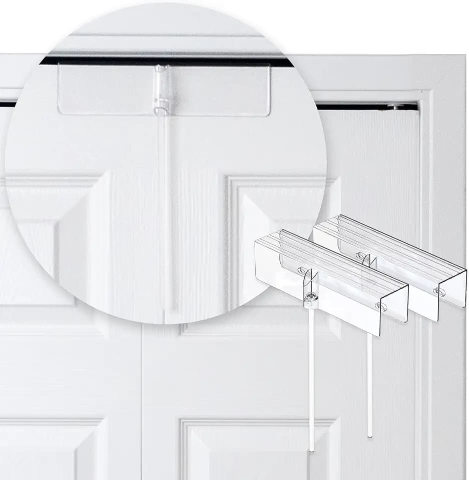 (2- Pack) - Safety Innovations Bi-fold Door Lock - Closet Protection Child and Pet Proof Bi-fold Door Lock - Tool-Free Installation - Unbreakable Clear Polycarbonate - for 1 3/8" Thick Wood Doors