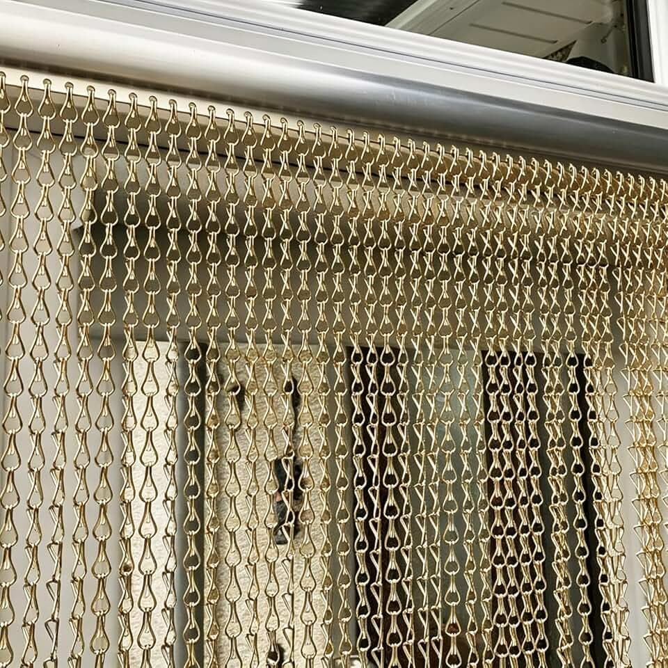 90 × 200 cm Aluminium-Kettenvorhang, Rollo, Insektenschutzvorhang, Schädlingsschutzgitter für Türen und Fenster, Wohnaccessoire (goldene Aluminiumkette)
