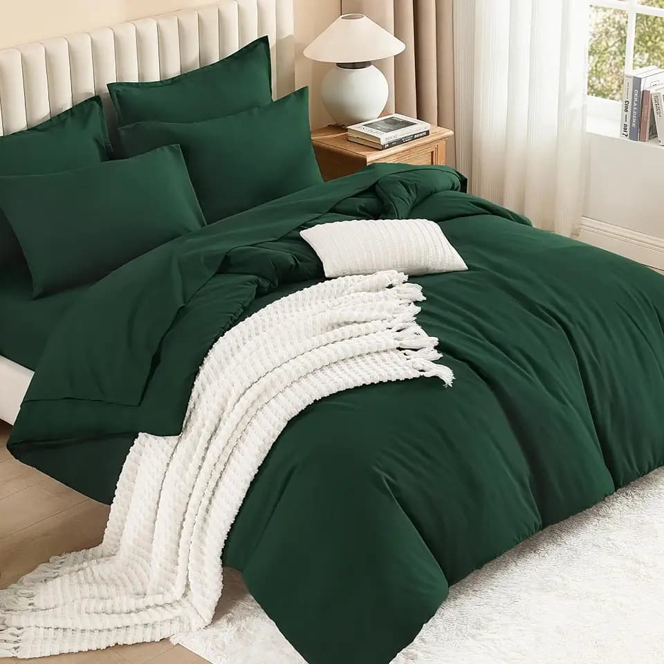 Litanika Queen Comforter Set with Sheets Emerald - 7 Pieces Bed in a Bag